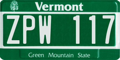 VT license plate ZPW117