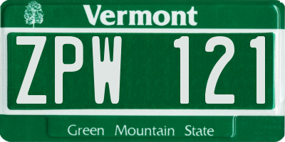 VT license plate ZPW121