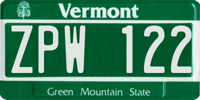 VT license plate ZPW122