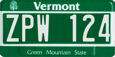 VT license plate ZPW124
