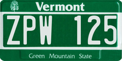 VT license plate ZPW125