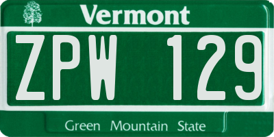 VT license plate ZPW129