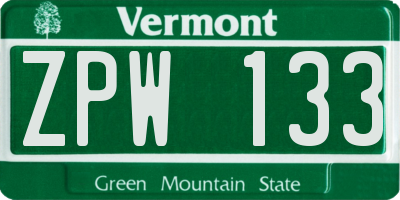 VT license plate ZPW133
