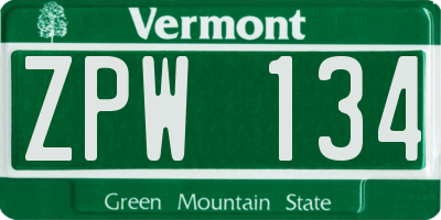 VT license plate ZPW134