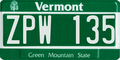 VT license plate ZPW135