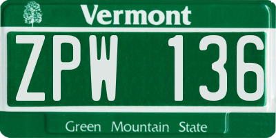 VT license plate ZPW136