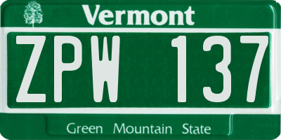 VT license plate ZPW137