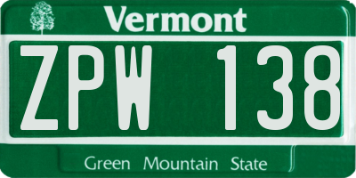 VT license plate ZPW138