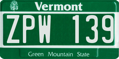VT license plate ZPW139