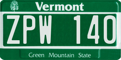 VT license plate ZPW140