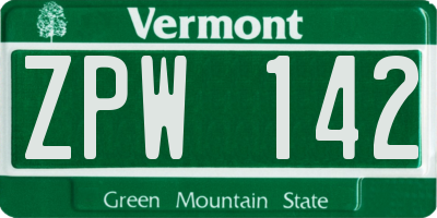 VT license plate ZPW142