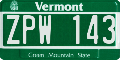 VT license plate ZPW143