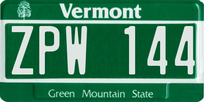 VT license plate ZPW144