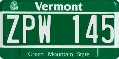 VT license plate ZPW145