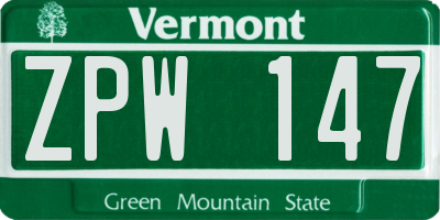 VT license plate ZPW147