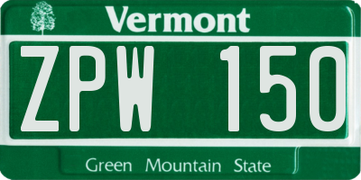 VT license plate ZPW150