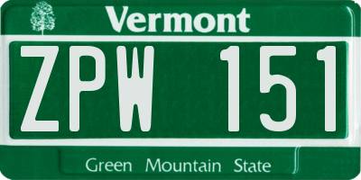 VT license plate ZPW151