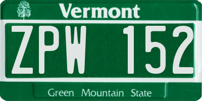 VT license plate ZPW152