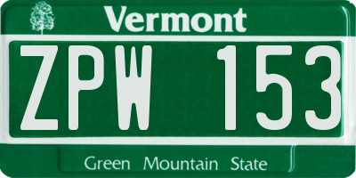 VT license plate ZPW153