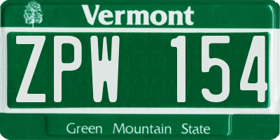 VT license plate ZPW154