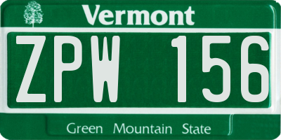 VT license plate ZPW156