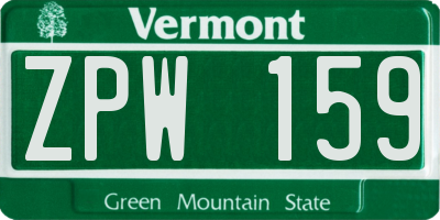VT license plate ZPW159