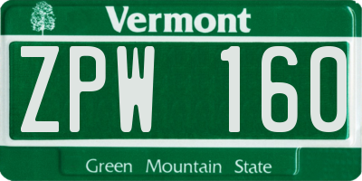 VT license plate ZPW160
