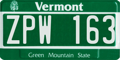 VT license plate ZPW163