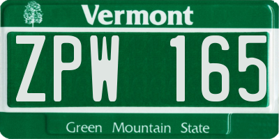 VT license plate ZPW165