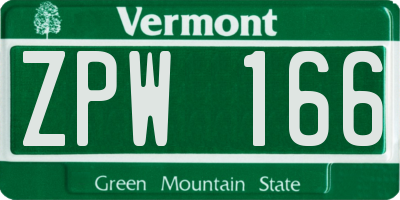 VT license plate ZPW166