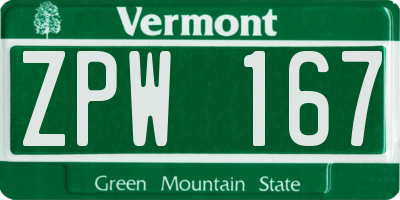 VT license plate ZPW167