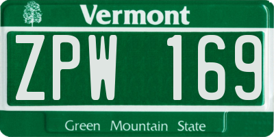 VT license plate ZPW169