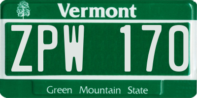 VT license plate ZPW170