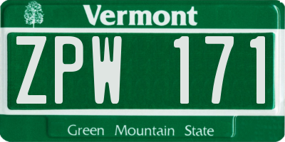VT license plate ZPW171