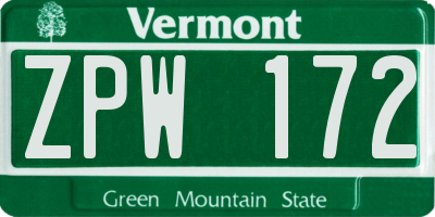 VT license plate ZPW172
