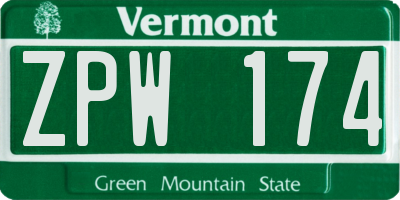 VT license plate ZPW174