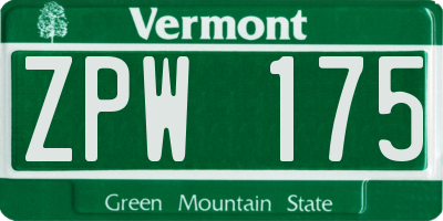 VT license plate ZPW175