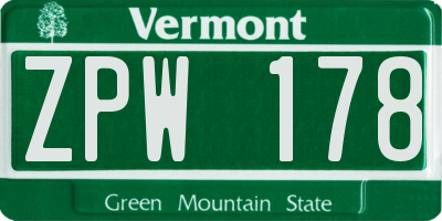 VT license plate ZPW178