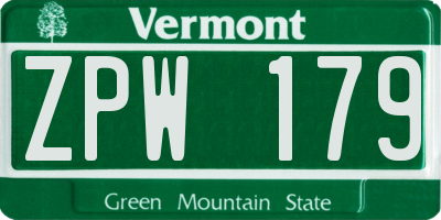 VT license plate ZPW179