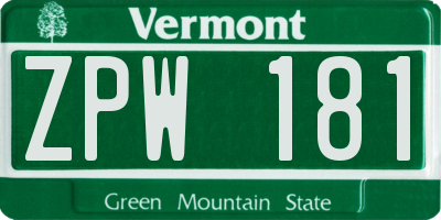 VT license plate ZPW181
