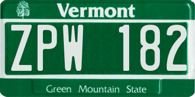VT license plate ZPW182