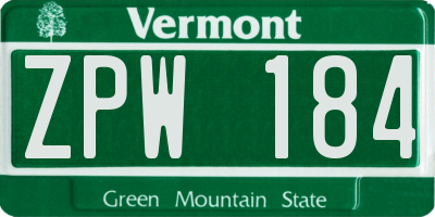 VT license plate ZPW184