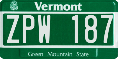 VT license plate ZPW187