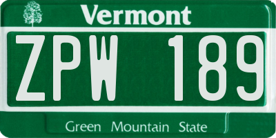VT license plate ZPW189