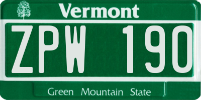 VT license plate ZPW190