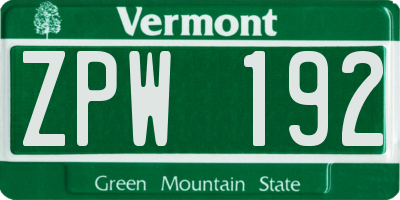 VT license plate ZPW192