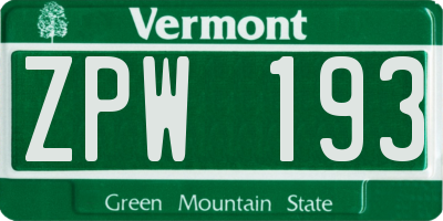 VT license plate ZPW193