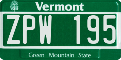 VT license plate ZPW195