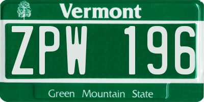 VT license plate ZPW196
