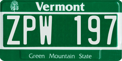 VT license plate ZPW197